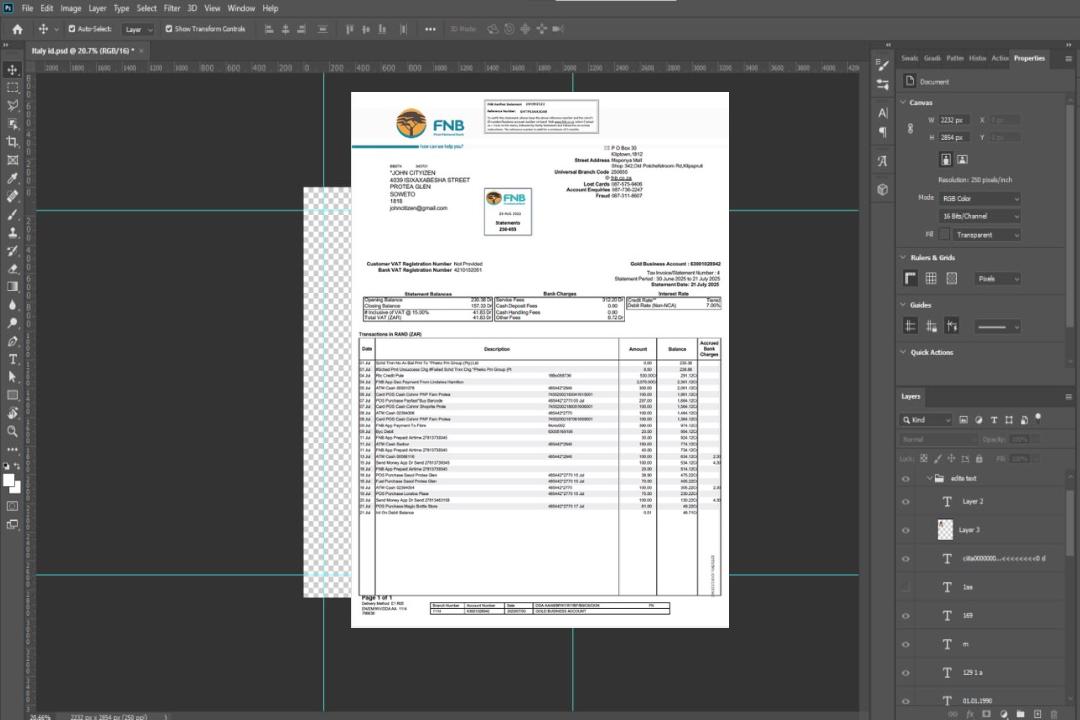 Modèle Word et PDF de relevé bancaire FNB d'Afrique du Sud template Modèle Word et PDF de relevé bancaire FNB d'Afrique du Sud template